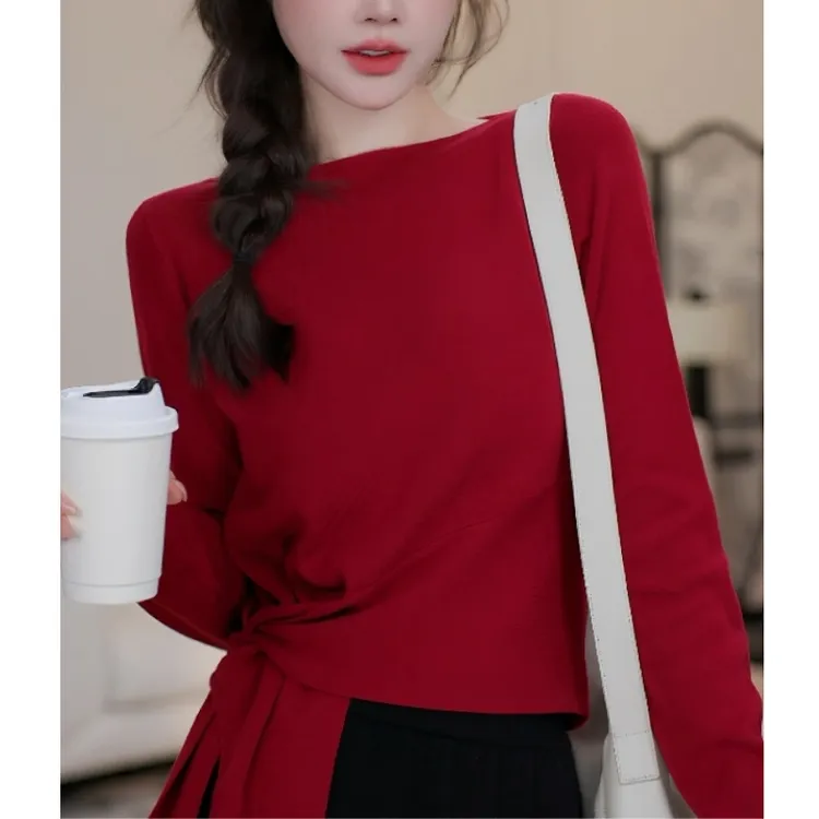 一字领针织衫女2025秋新款打底长袖内搭设计感气质修身显瘦F8-23