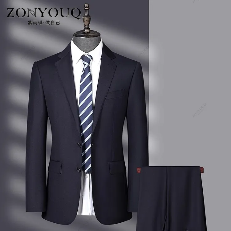 ZONYOUQ西服套装男士春秋季绵羊毛商务休闲正装婚宴礼服修身西装