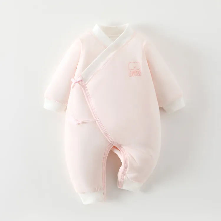 【80g棉】新生儿纯棉衣服初生婴儿护肚保暖哈衣秋冬夹棉加厚连体衣