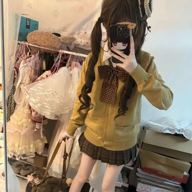 焦糖可颂原创正版日系JK制服秋冬套装格裙长袖毛衣学院jk套装秋冬
