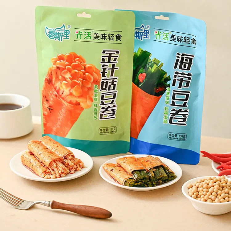 香斯哩香斯哩海带金针菇豆皮香辣饱腹零食深夜解馋充饥手握豆卷