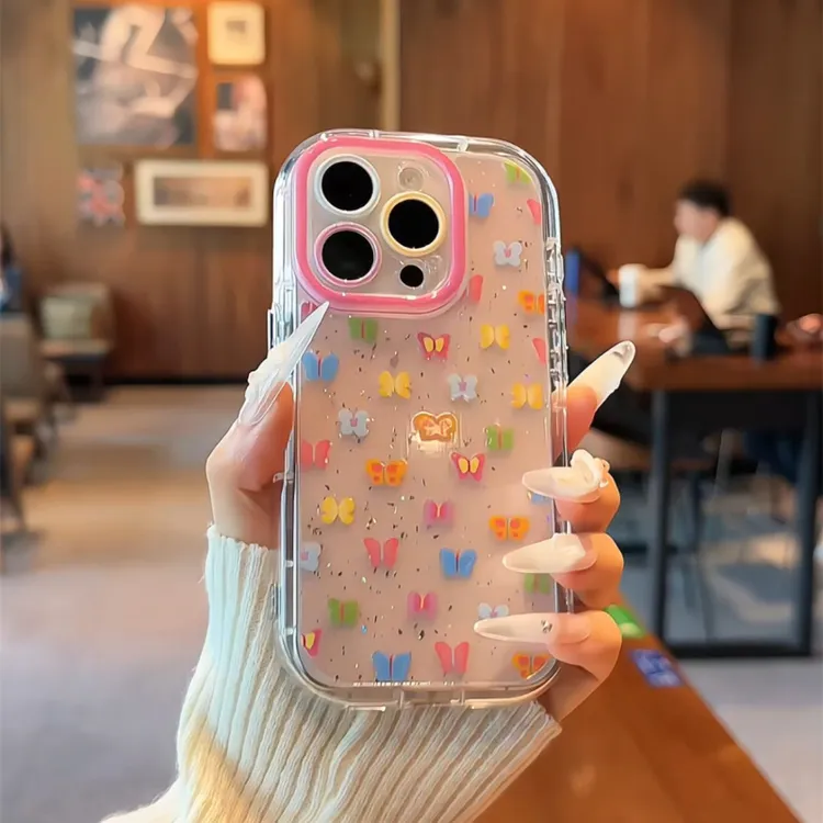 适用苹果16pro闪粉奶油手机壳华为p60防摔满屏多巴胺小蝴蝶小米15