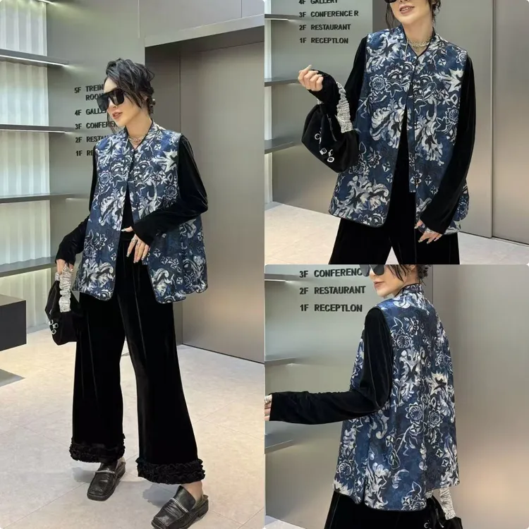 清苍价～深圳7946新中式国风青花马甲南油高定设计感马夹