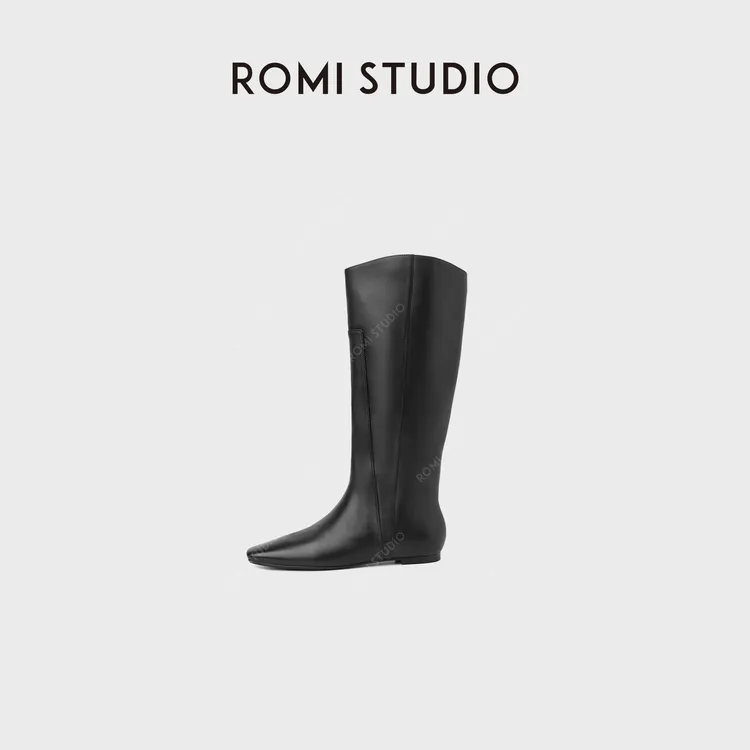 ROMI STUDIO“简约复古”羊皮舒适柔软不及膝方头高筒靴 RWCWP36765