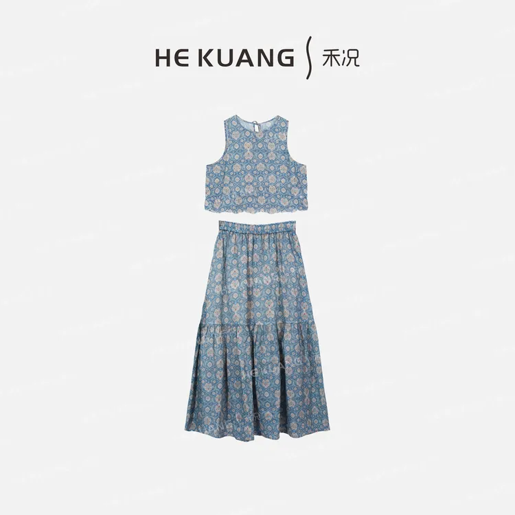 禾况HEKUANG【凤栩】亚麻莱赛尔天丝碎花蓝色印花套装D652 0217 Z