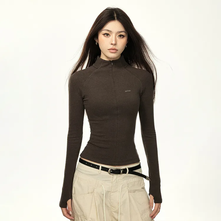 Aaisup半高领德绒打底衫女春秋内搭修身显瘦紧身上衣长袖T恤上衣