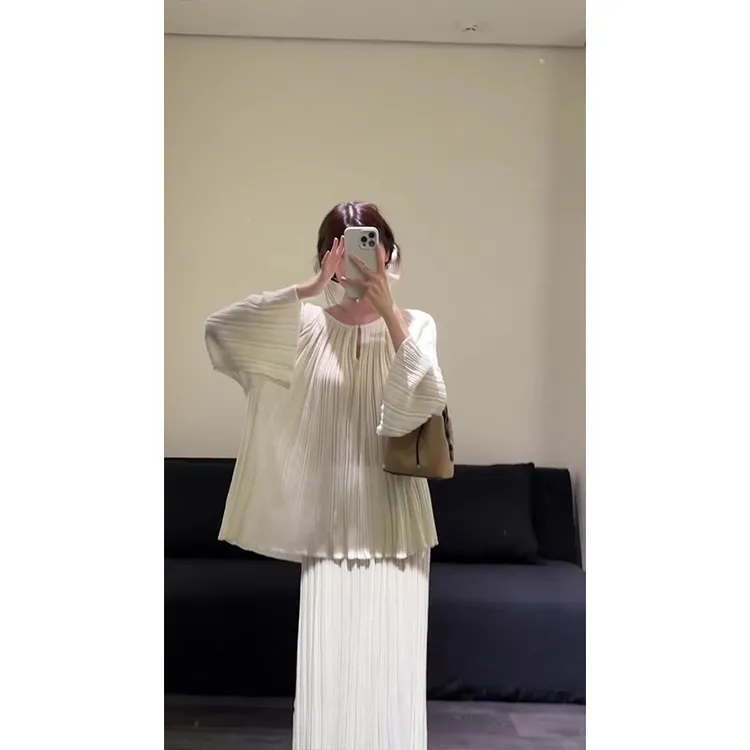 MARIE.COCO秋季新款温柔风宽松喇叭袖上衣气质高腰显瘦半身裙套装
