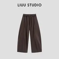 【LIUU】森系休闲 棕色松紧腰萝卜裤
