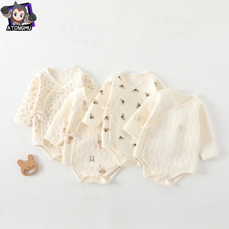 婴儿包屁衣夹棉宝宝三角哈衣长袖保暖睡衣新生儿衣服睡衣秋冬打底
