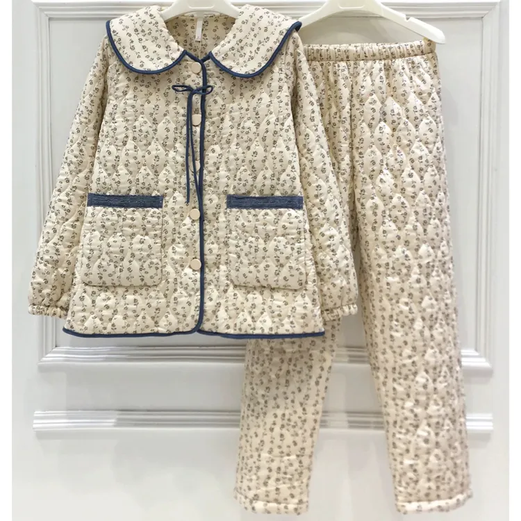 冬季新款加绒加厚纯棉田园碎花保暖家居服20732