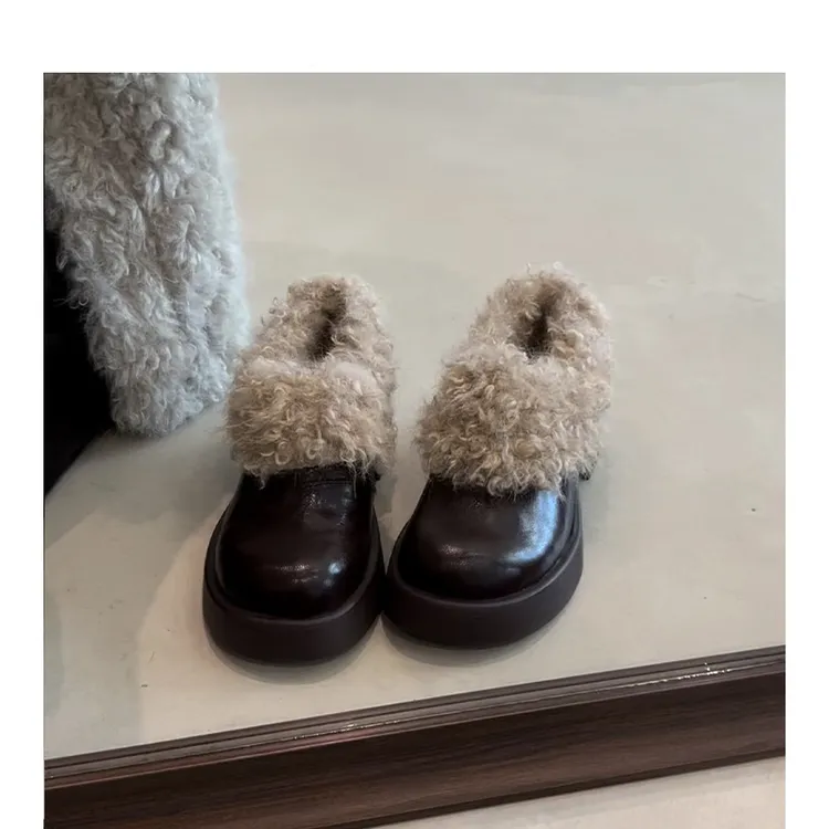 英伦风粗跟单鞋学院风小皮鞋2025秋冬新款法式温柔厚底深口毛毛鞋