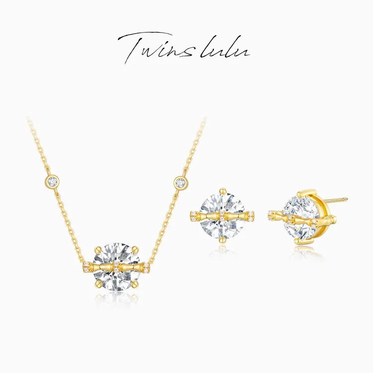 TWINSLULU镀K金气质时尚高级感氛围感竹节耳环项链TSJ7976