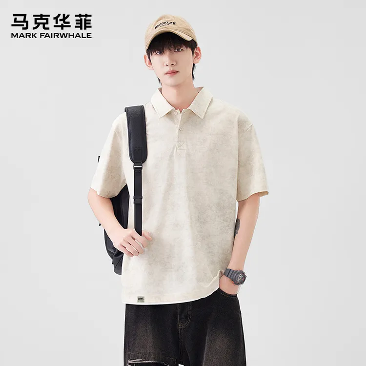 马克华菲短袖Polo衫男士夏季扎染翻领2025新款T恤宽松休闲上衣服