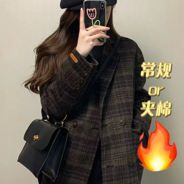 商场同款秋冬新款女茶系毛呢大衣外套高级感西装赫本风厚呢子大衣