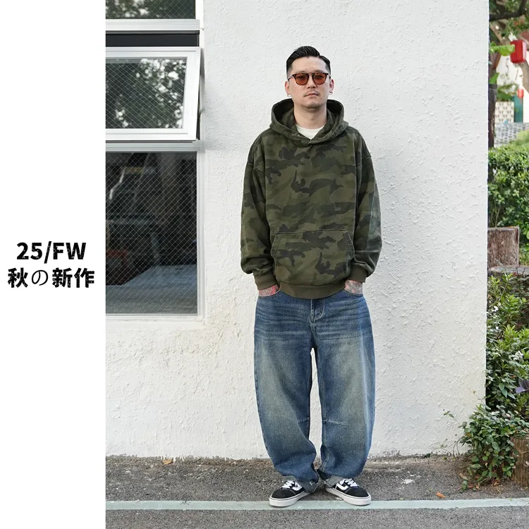 25FW迷彩控重磅卫衣复古高街连帽套头帽衫休闲做旧宽松长袖