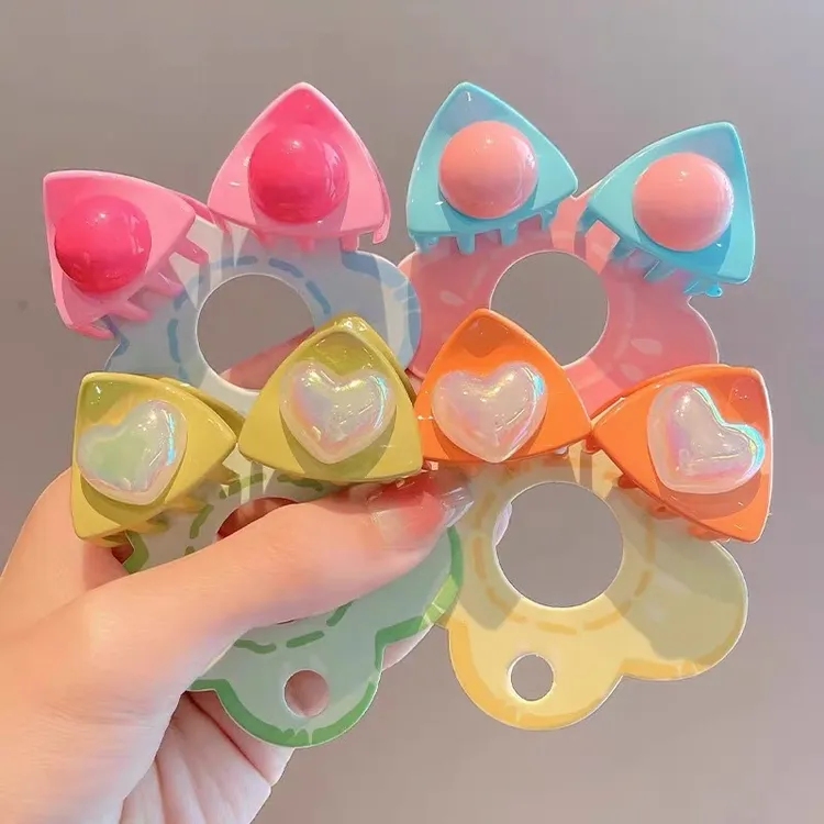 .儿童甜美猫耳小抓夹圆圈发夹弹簧夹无痕夹子边夹发饰卡简约刘海