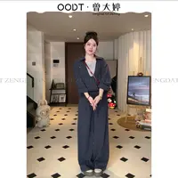 假两件条纹拼接卫衣套装女早秋2025新款韩系慵懒休闲阔腿裤两件套