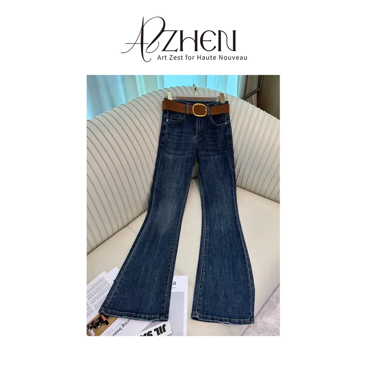 AZZHEN【复古靓妹】复古腰带微喇牛仔裤AZ5FNK10-00