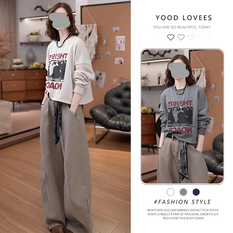 美式潮牌印花短款上衣女2025春秋新款时尚宽松百搭显瘦套头T恤潮