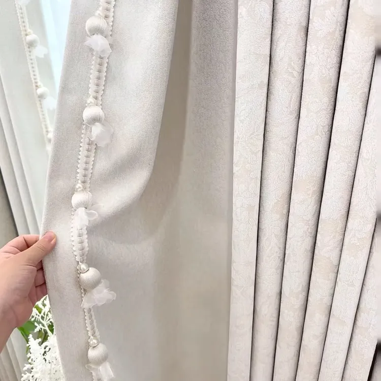 小谢窗饰 白月光高品质花朵吊球窗帘侧边装饰花边田园精美吊穗