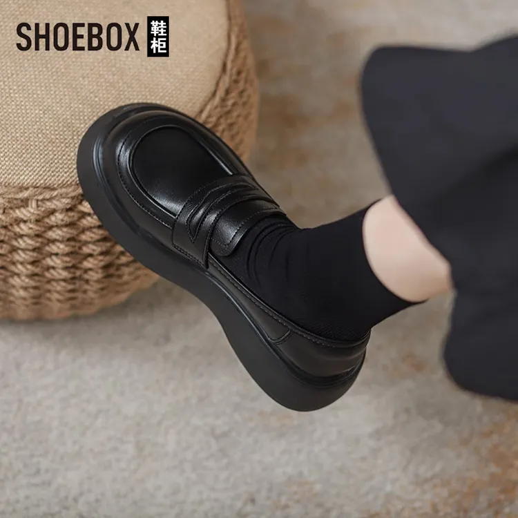 SH0EBOX鞋柜厚底乐福鞋女2025秋季新款黑色百搭jk英伦风小皮鞋