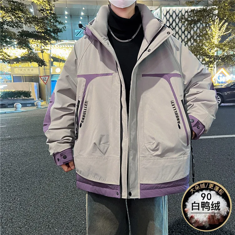 青少年冬季新款工装羽绒服加厚保暖潮牌个性男生防寒白鸭羽绒服