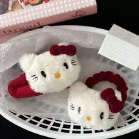 kt可爱红色领结猫咪BB发夹甜美少女侧边毛绒头饰