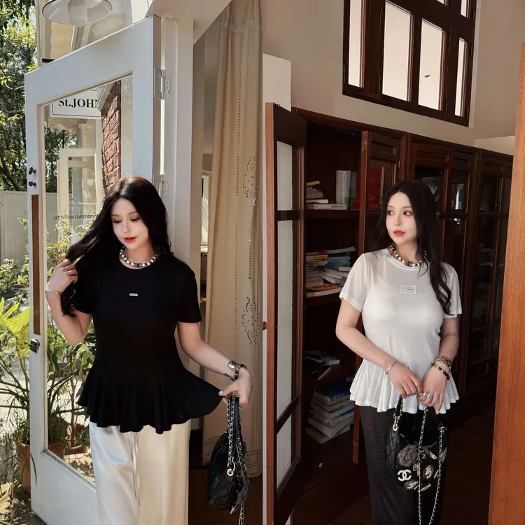 姗蔓深圳原版/A09 舒适拉满~休闲慵懒风不规则荷叶边半袖T恤