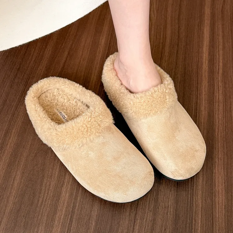 elingstudio 爆好穿啊！保暖加绒毛毛鞋女加厚秋冬平底勃肯拖鞋女