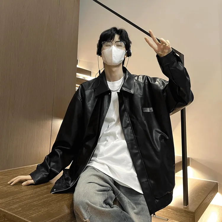 黑色潮流皮衣秋冬外套男款休闲美式复古翻领爆款皮夹克机车棒球服