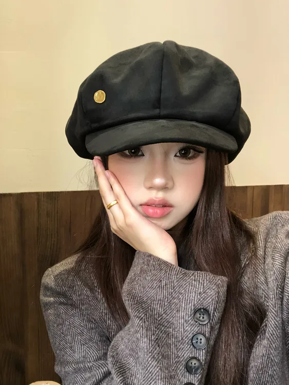 韩系复古黑色贝雷帽女秋冬日系文艺显脸小云朵八角帽报童画家帽子