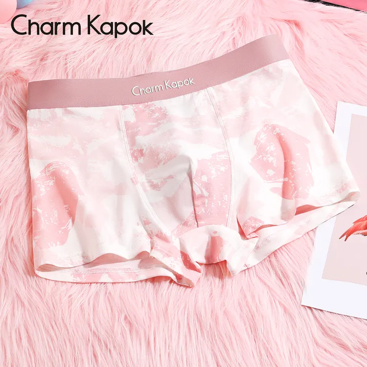 Charm Kapok男士粉色内裤10A抗菌纯棉100%全棉裆印花四角裤送男友