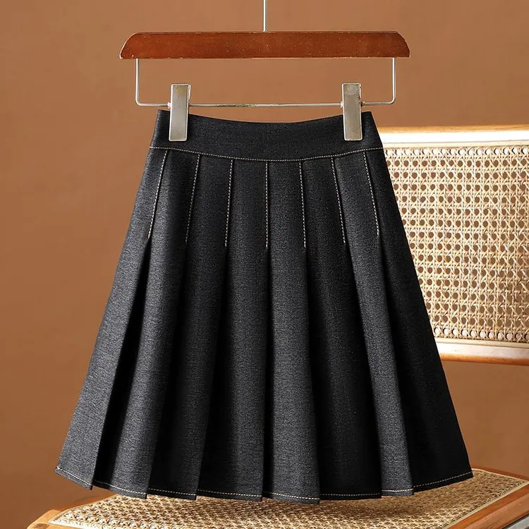 深色超显瘦冰感牛子短裙百褶裙半身裙女春夏2025新款经典a字半裙
