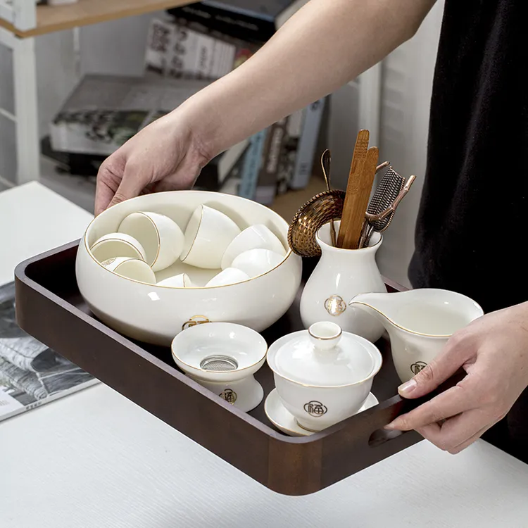 高档胡桃木功夫茶盘中式手工便携可提小托盘茶杯茶具茶盏收纳托盘