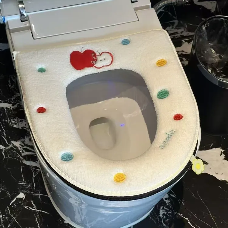 家用冬季拉链坐垫加厚可爱卡通毛绒马桶通用保暖垫圈马桶坐垫