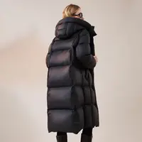 黑色鹅绒羽绒服女士新款六格冬季外套长款泡芙舒适柔软保暖95鹅绒