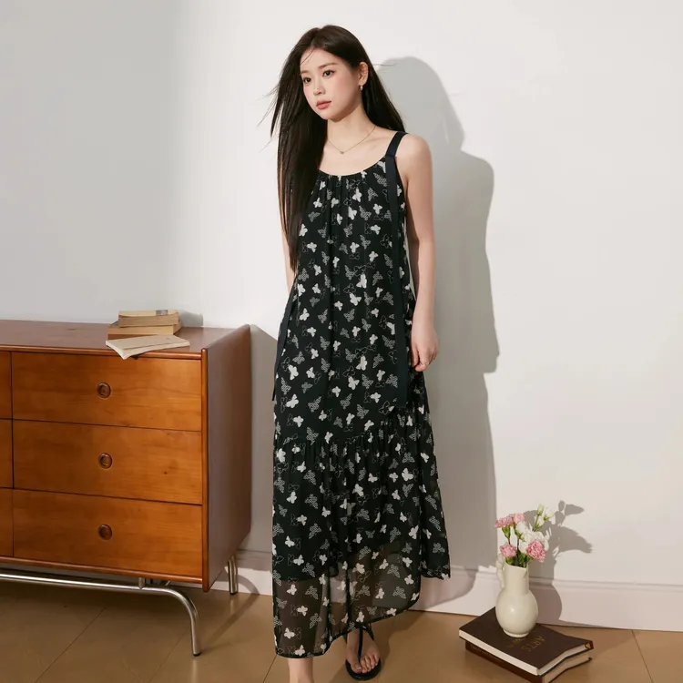 大码气质印花吊带裙西装胖mm连衣裙套装2025夏薄款西服裙子两件套