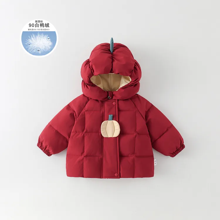 儿童冬装外套男女宝宝加厚连帽上衣婴儿衣服90白鸭绒羽绒外出服