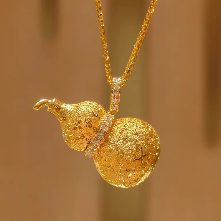 铜合金吊坠 古法福禄葫芦吊坠金色拉丝新中式项链时尚精致送礼物