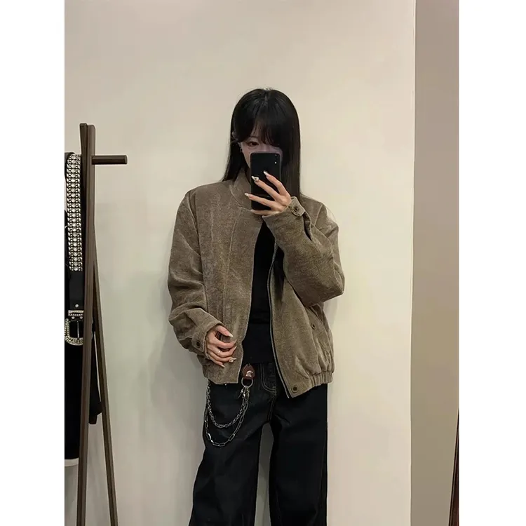 美式复古千鸟格老钱风短款立领外套男春季穿搭vintage哈灵顿夹克