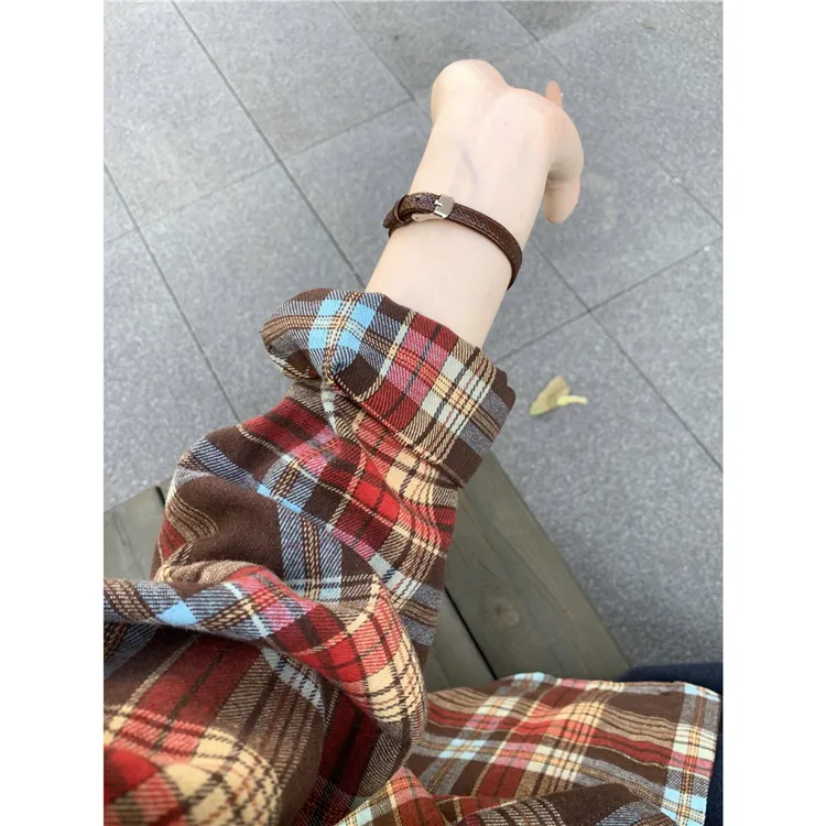 彩虹格子长袖衬衫女款2025新款小众设计感外套韩系氛围感早秋上衣