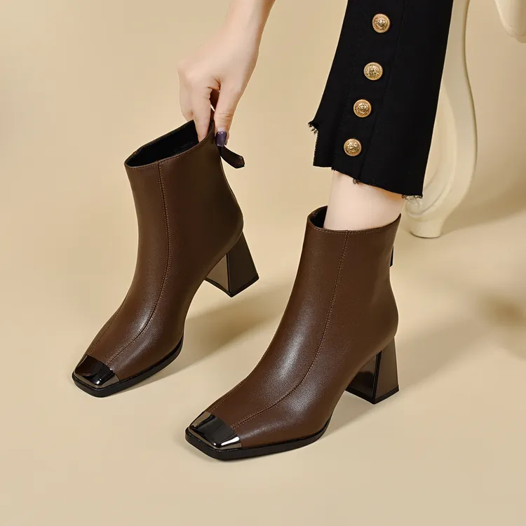 棕色厚底马丁靴2025新款爆款复古中跟女靴英伦单靴弹力靴真皮短靴