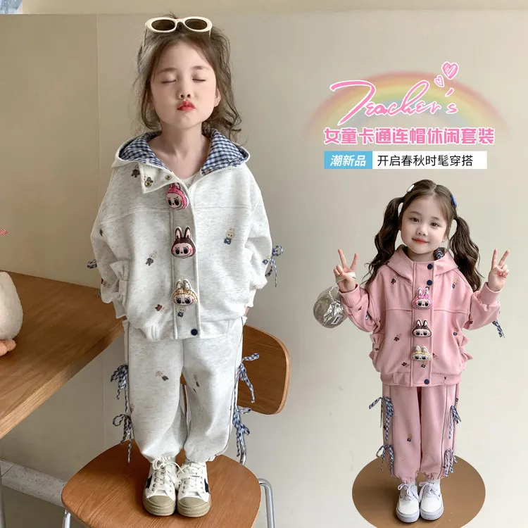 女童春秋季拉布布秋装套装洋气2025新款儿童可爱卡通格子外套休闲
