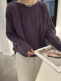 【黛紫大麻花】慵懒风一字领宽松百搭粗针加厚针织毛衣女秋冬新款