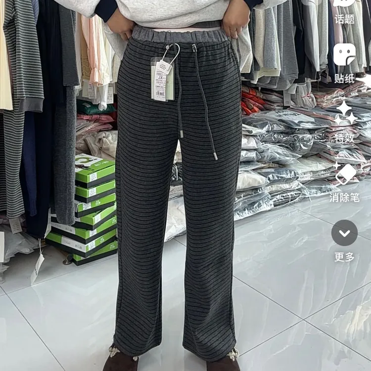 孕妇冬款加绒条纹直筒休闲裤13227