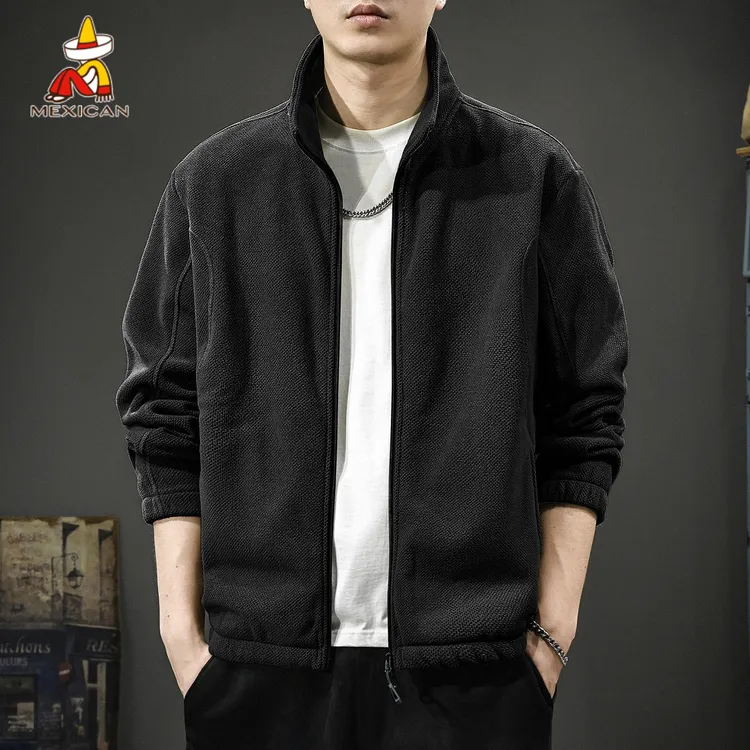 Mexican/稻草人冬季摇粒绒开衫卫衣男款宽松内搭保暖衣立领外套潮