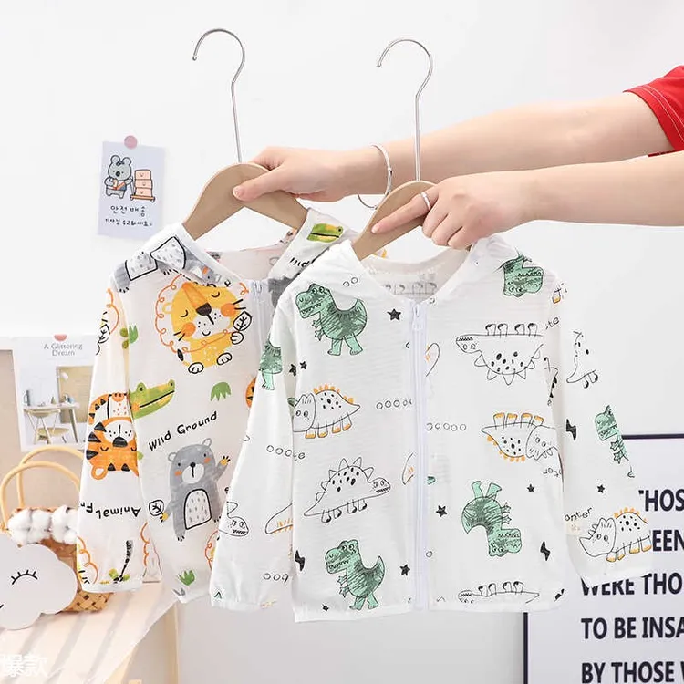 薄款儿童纯棉空调衫夏装宝宝防晒衣婴儿外套女男小童透气户外连帽