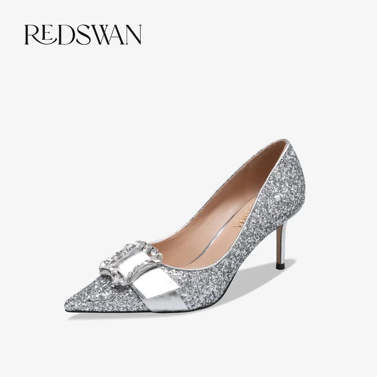 REDSWAN 满钻细跟高跟鞋金属皮浅口高跟鞋手工鞋常规浅口气质女鞋