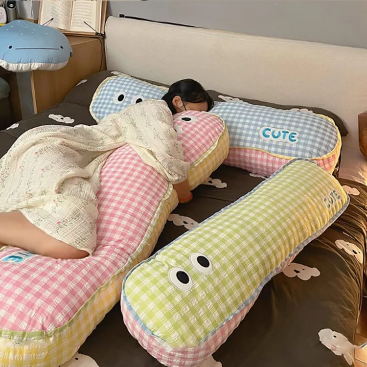 可爱夏季格子长条抱枕女生睡觉床上夹腿卧室枕头侧睡布靠垫大靠枕