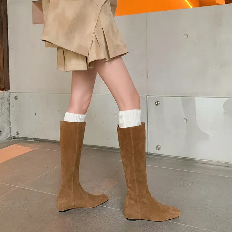 【奢品】牛翻皮~2025新款洋气内增高4.5cm小个子不过膝显瘦高筒长靴